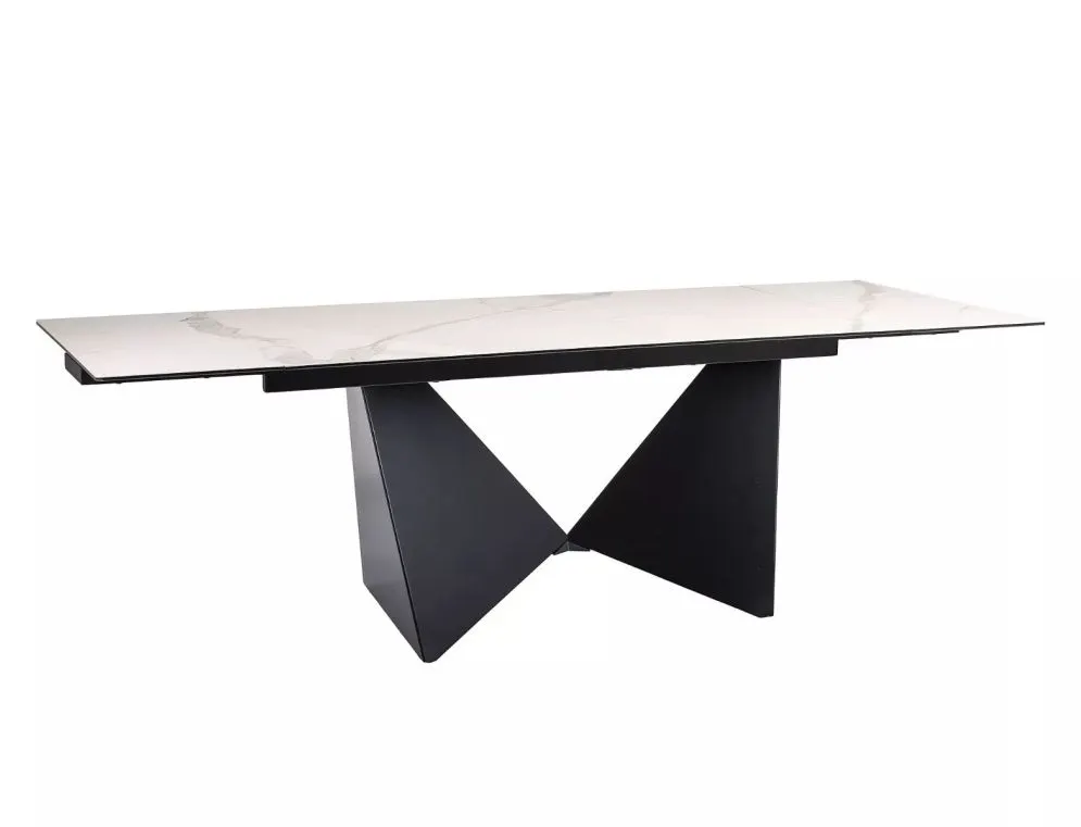 Stół rozkładany PETERSON CERAMIC 160(240)x90 biały marmur/czarny mat w stylu glamour I sklep meblowy MIRAT. styl GLAMOUR