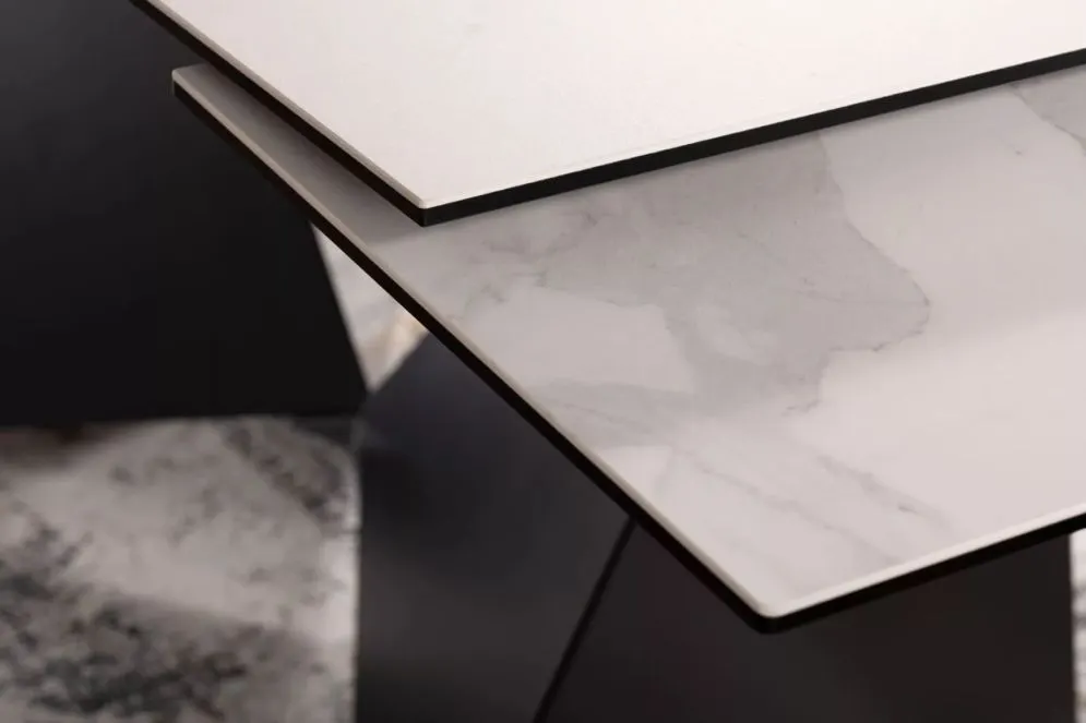 Stół rozkładany PETERSON CERAMIC 160(240)x90 biały marmur/czarny mat w stylu glamour I sklep meblowy MIRAT. styl GLAMOUR