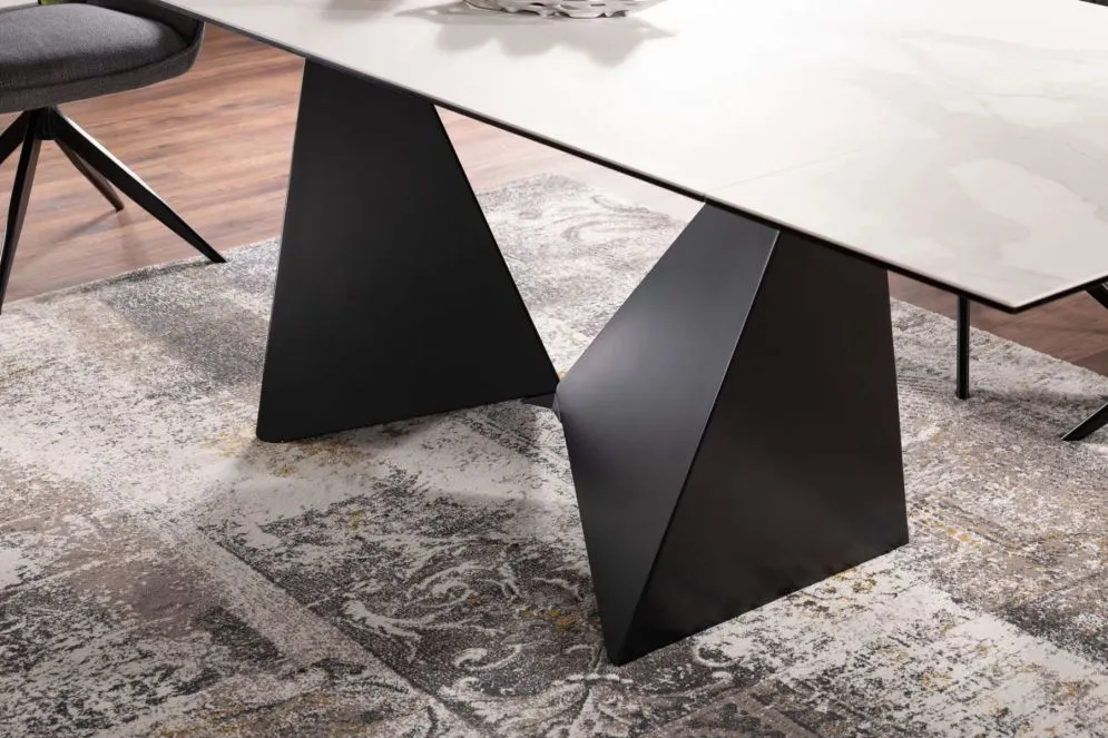Stół rozkładany PETERSON CERAMIC 160(240)x90 biały marmur/czarny mat w stylu glamour I sklep meblowy MIRAT. styl GLAMOUR