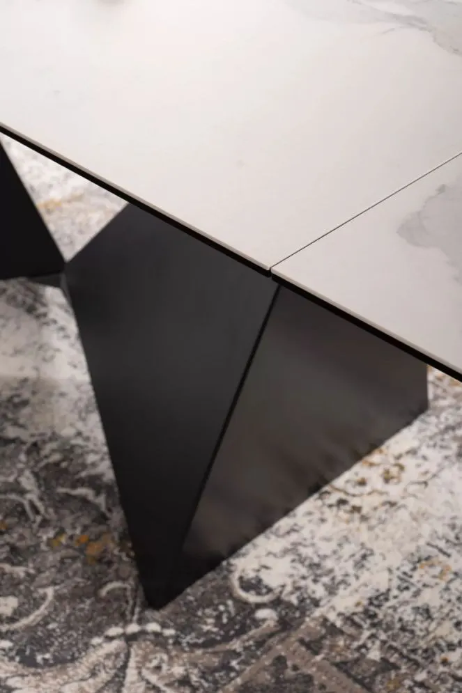 Stół rozkładany PETERSON CERAMIC 160(240)x90 biały marmur/czarny mat w stylu glamour I sklep meblowy MIRAT. styl GLAMOUR