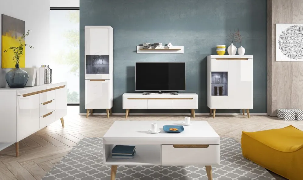 Półka EBBI 107 biały połysk/dąb riviera do salonu | MIRAT. w stylu kolekcja EBBI