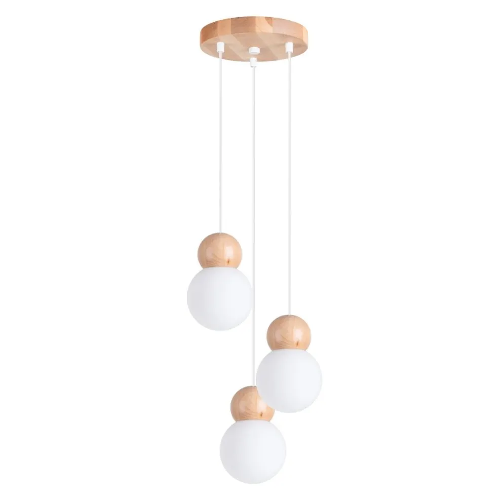 Lampa wisząca PEKKA 3P biała/naturalne drewno kule | sklep MIRAT  kolekcja pekka