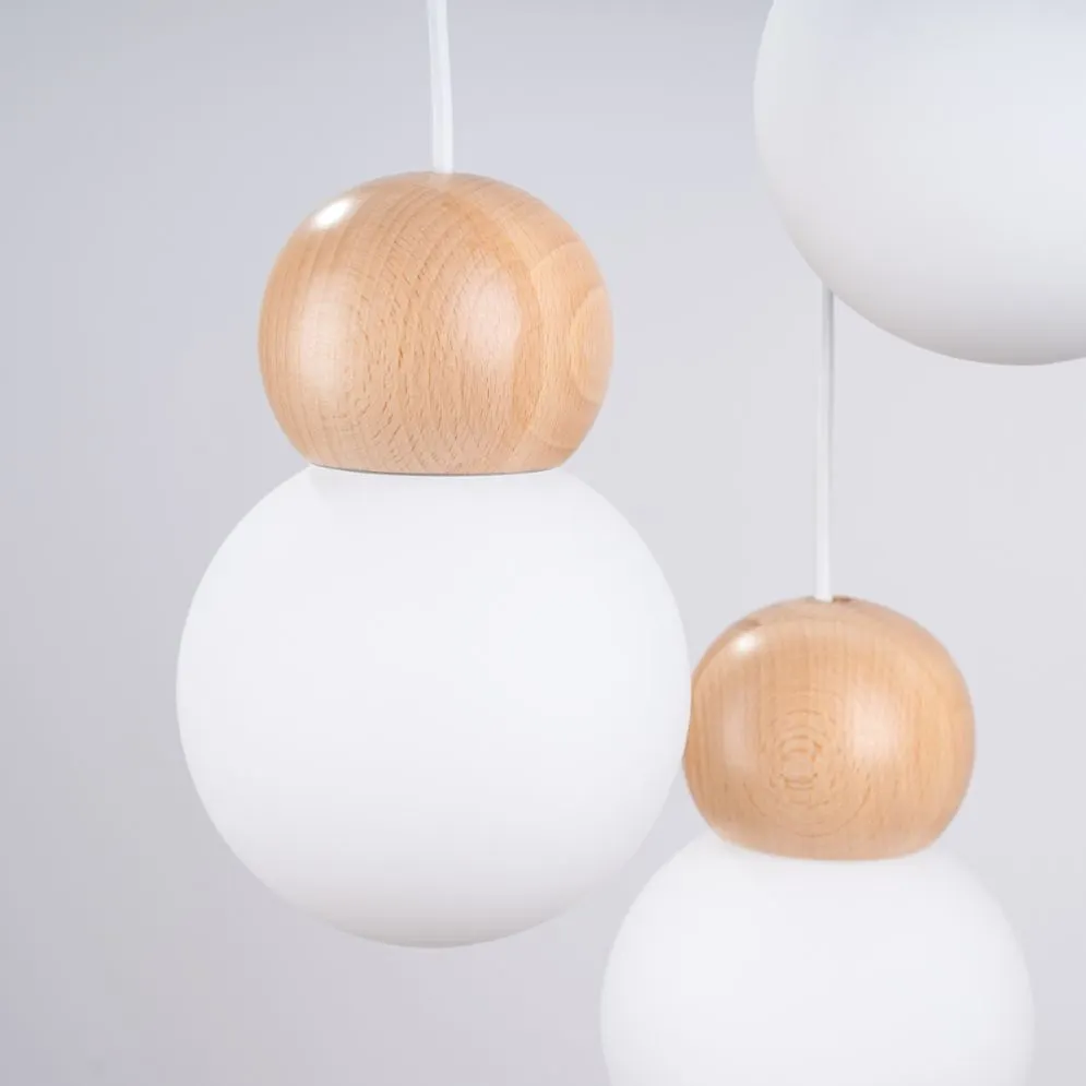 Lampa wisząca PEKKA 3P biała/naturalne drewno kule | sklep MIRAT  kolekcja pekka
