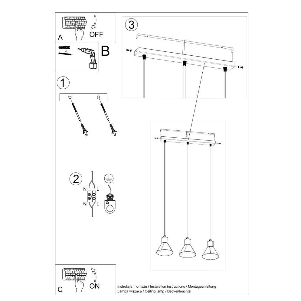 Lampa wisząca TAZILA 3 czarna loftowa [ES111] | sklep MIRAT  kolekcja tazila