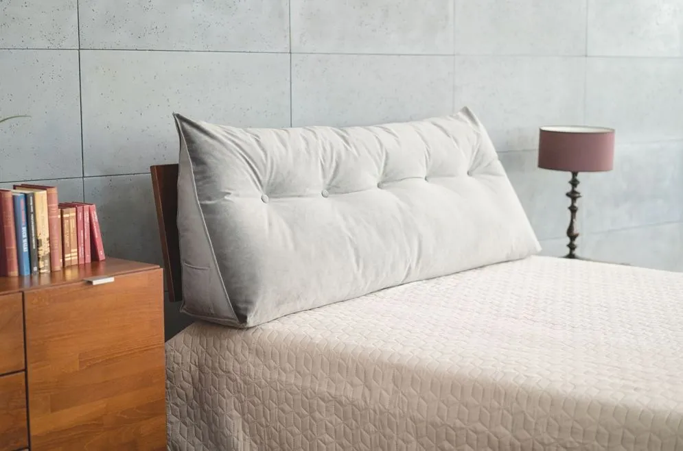 Poduszka zagłówek PILLOW CHIC VELVET 180 szara pikowana | MIRAT.