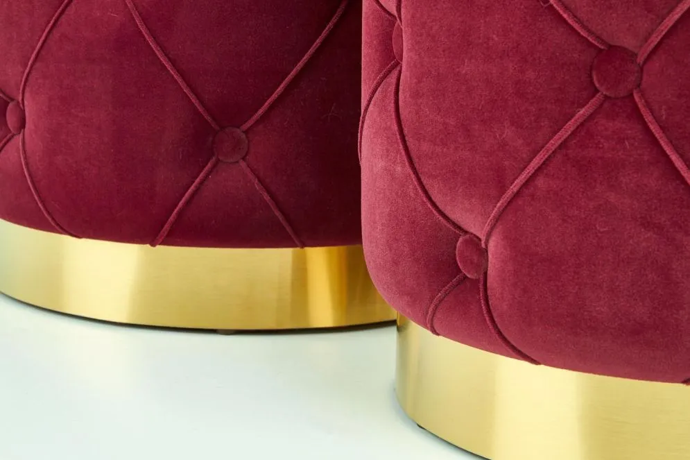 Zestaw puf POLLY VELVET bordowe/złote w stylu glamour | MIRAT. styl GLAMOUR