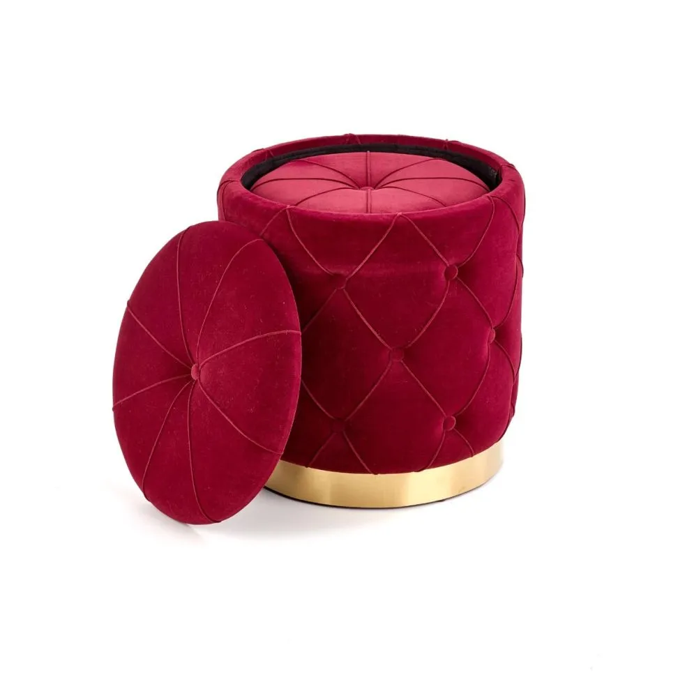 Zestaw puf POLLY VELVET bordowe/złote w stylu glamour | MIRAT. styl GLAMOUR
