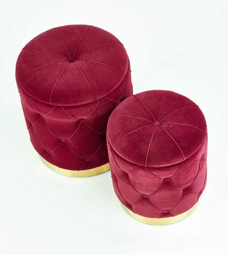 Zestaw puf POLLY VELVET bordowe/złote w stylu glamour | MIRAT. styl GLAMOUR