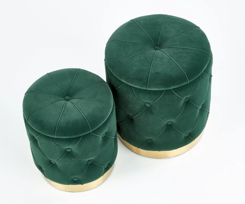 Zestaw puf POLLY VELVET ciemno zielony ze schowkiem | MIRAT. styl GLAMOUR