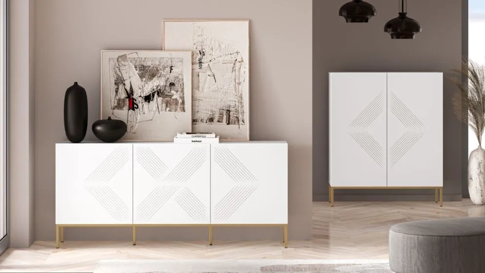 Komoda KLARA 3D biały mat z podstawą w stylu glamour I sklep meblowy MIRAT. styl GLAMOUR