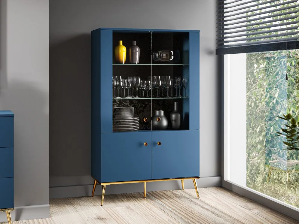 Witryna niska BLU granatowa z cichym domykiem I sklep meblowy MIRAT. styl GLAMOUR kolekcja BLU