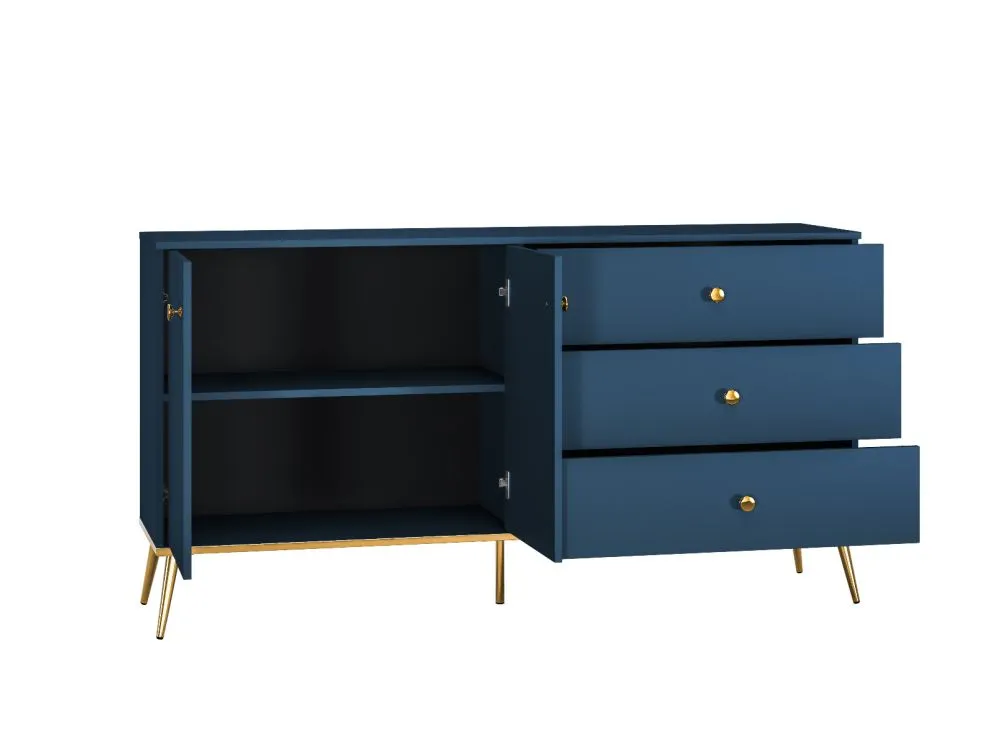 Komoda BLU 2D3S granatowa trzyszufladowa nowoczesna I sklep meblowy MIRAT. styl GLAMOUR kolekcja BLU