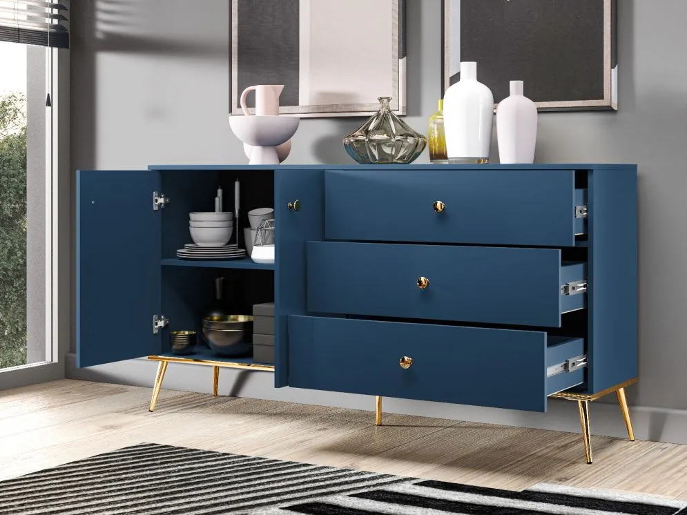 Komoda BLU 2D3S granatowa trzyszufladowa nowoczesna I sklep meblowy MIRAT. styl GLAMOUR kolekcja BLU