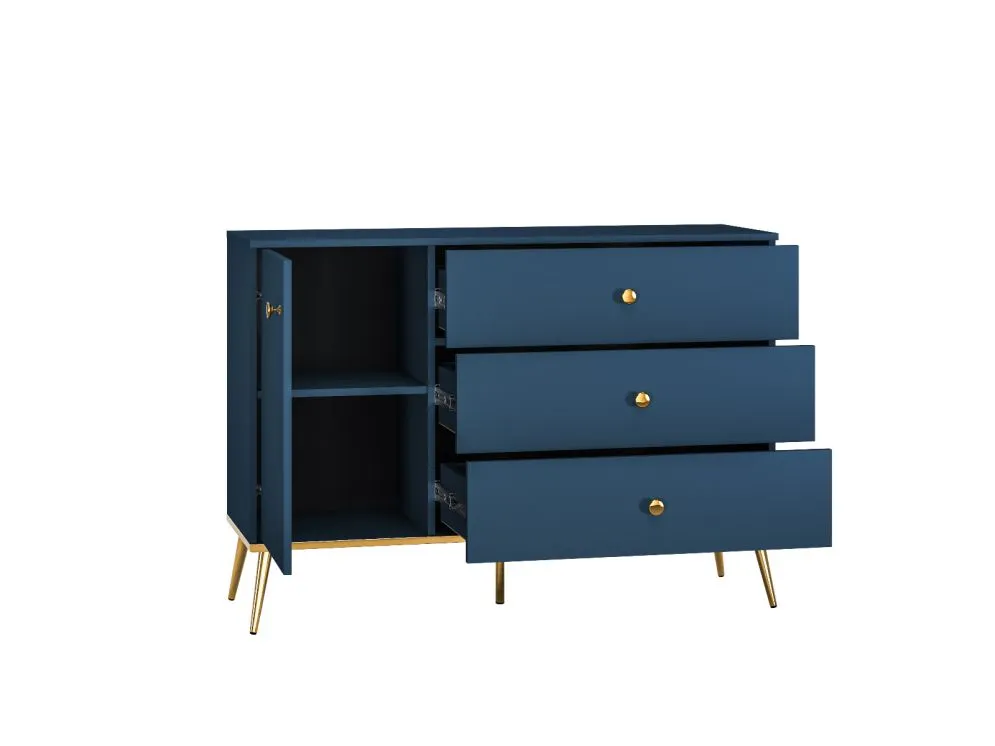 Komoda BLU 1D3S granatowa do salonu i sypialni I sklep meblowy MIRAT. styl GLAMOUR kolekcja BLU