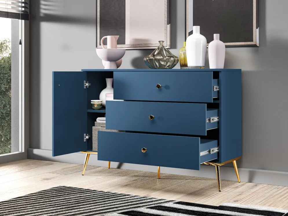 Komoda BLU 1D3S granatowa do salonu i sypialni I sklep meblowy MIRAT. styl GLAMOUR kolekcja BLU
