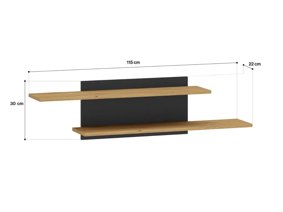 Półka wisząca BRONX 115cm dąb/czarna do salonu I sklep meblowy MIRAT. styl LOFT, SKANDYNAWSKI kolekcja BRONX