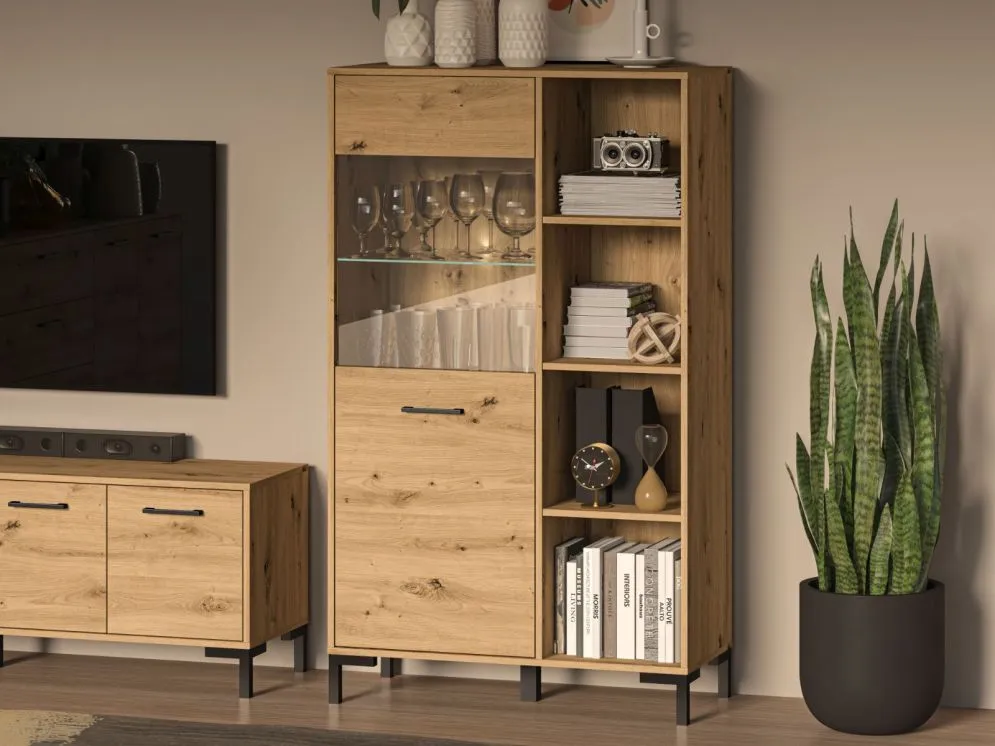 Witryna niska NIKOLA dąb artisan z otwartymi półkami I sklep meblowy MIRAT. styl LOFT kolekcja NIKOLA