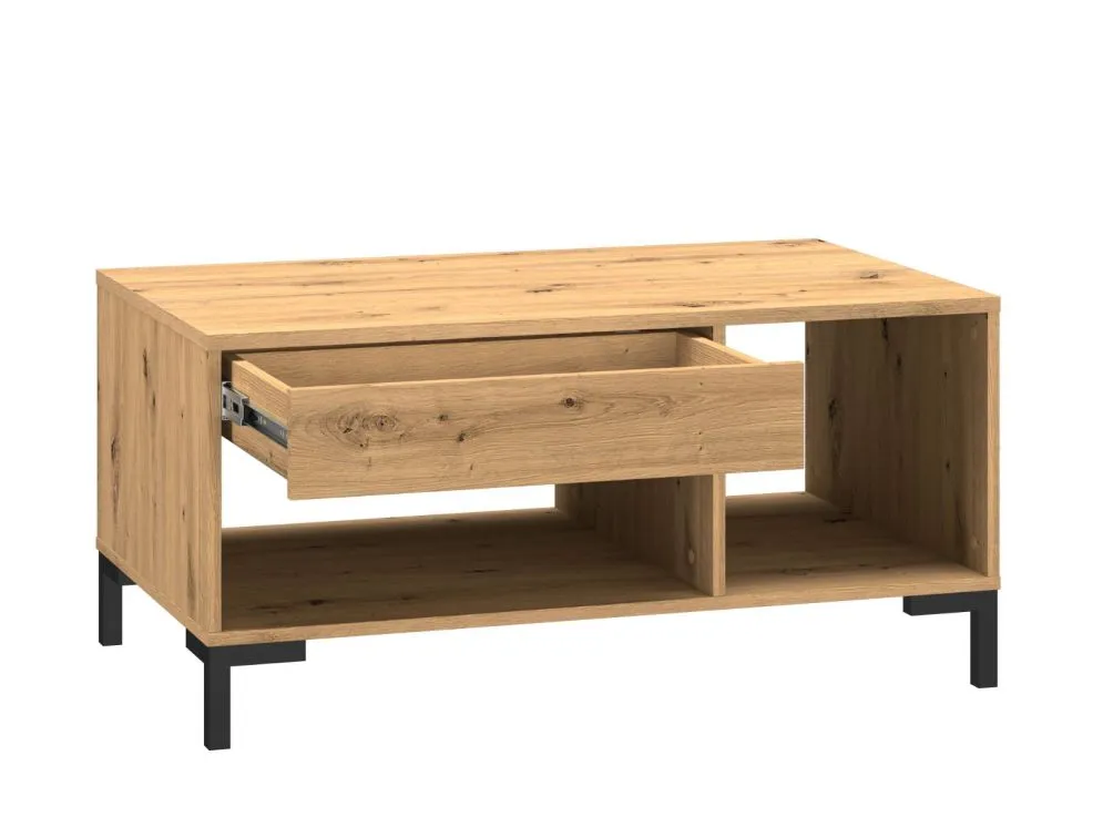 Ława NIKOLA 100x60 dąb artisan z półkami do salonu I sklep meblowy MIRAT. styl LOFT