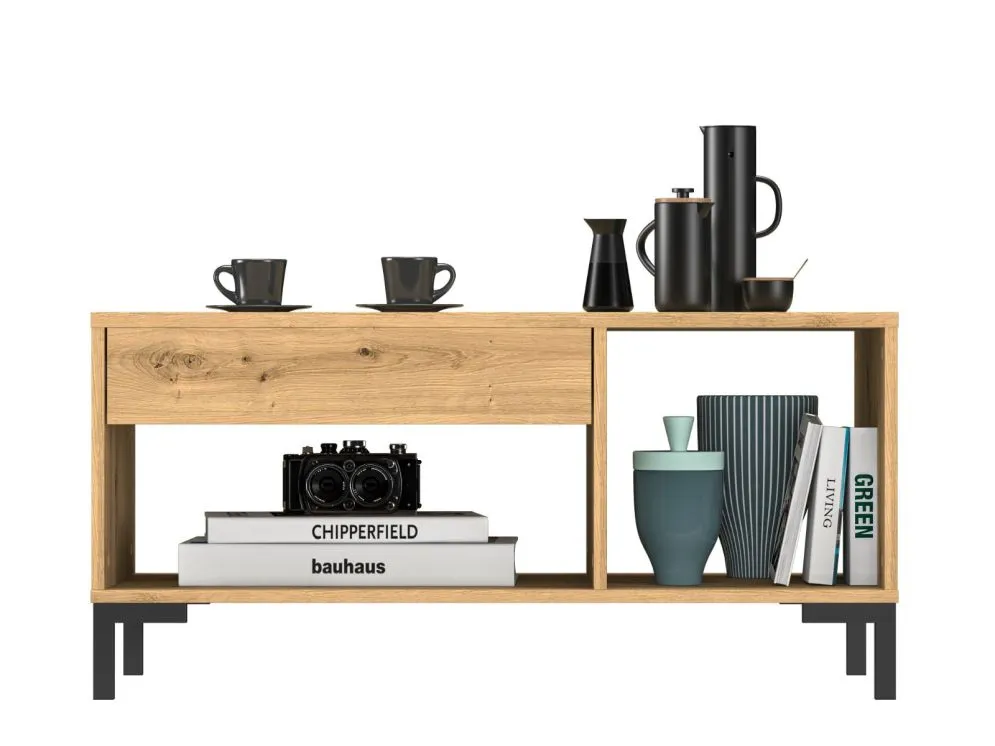 Ława NIKOLA 100x60 dąb artisan z półkami do salonu I sklep meblowy MIRAT. styl LOFT
