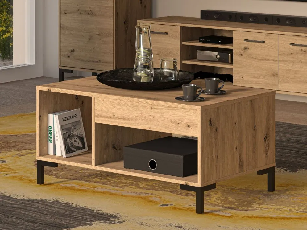 Ława NIKOLA 100x60 dąb artisan z półkami do salonu I sklep meblowy MIRAT. styl LOFT