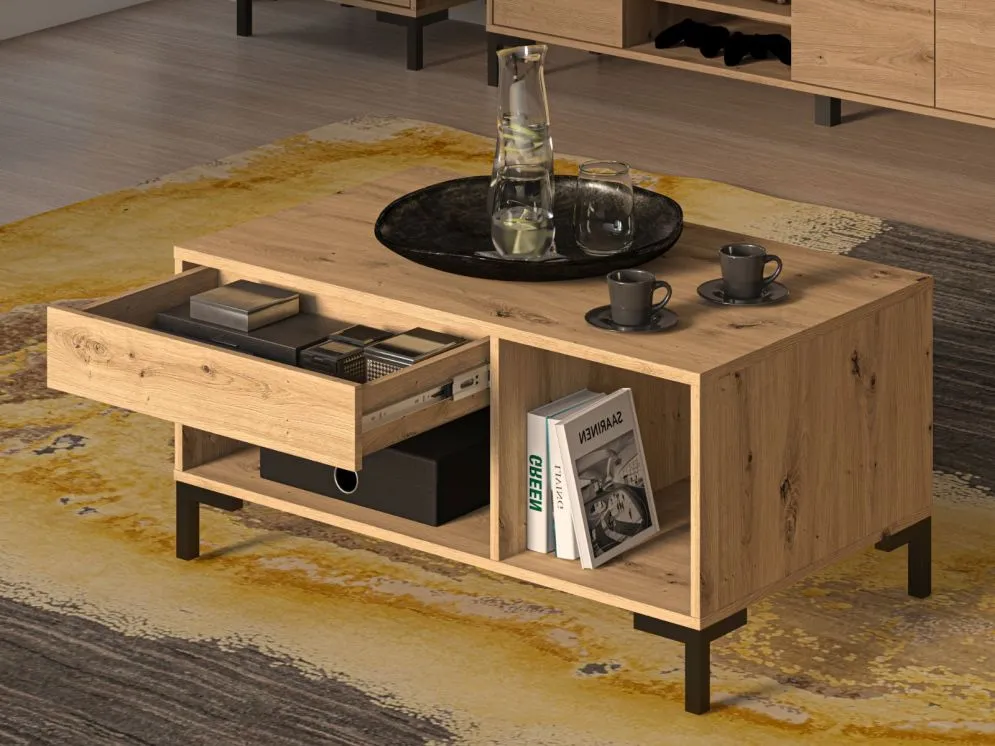 Ława NIKOLA 100x60 dąb artisan z półkami do salonu I sklep meblowy MIRAT. styl LOFT