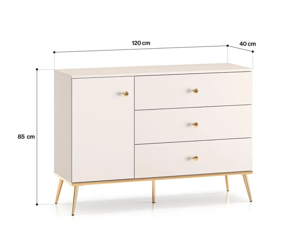 Komoda MELLANIE 1D3S 120cm kaszmir/złoty z szufladami I sklep meblowy MIRAT. styl GLAMOUR