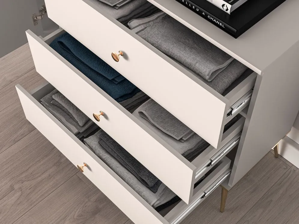 Komoda MELLANIE 1D3S 120cm kaszmir/złoty z szufladami I sklep meblowy MIRAT. styl GLAMOUR