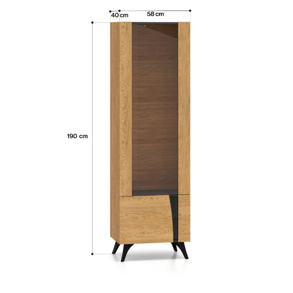 Witryna HESTIA 1W1D 58cm dąb/czarna lewa do salonu I sklep meblowy MIRAT. kolekcja HESTIA-ML