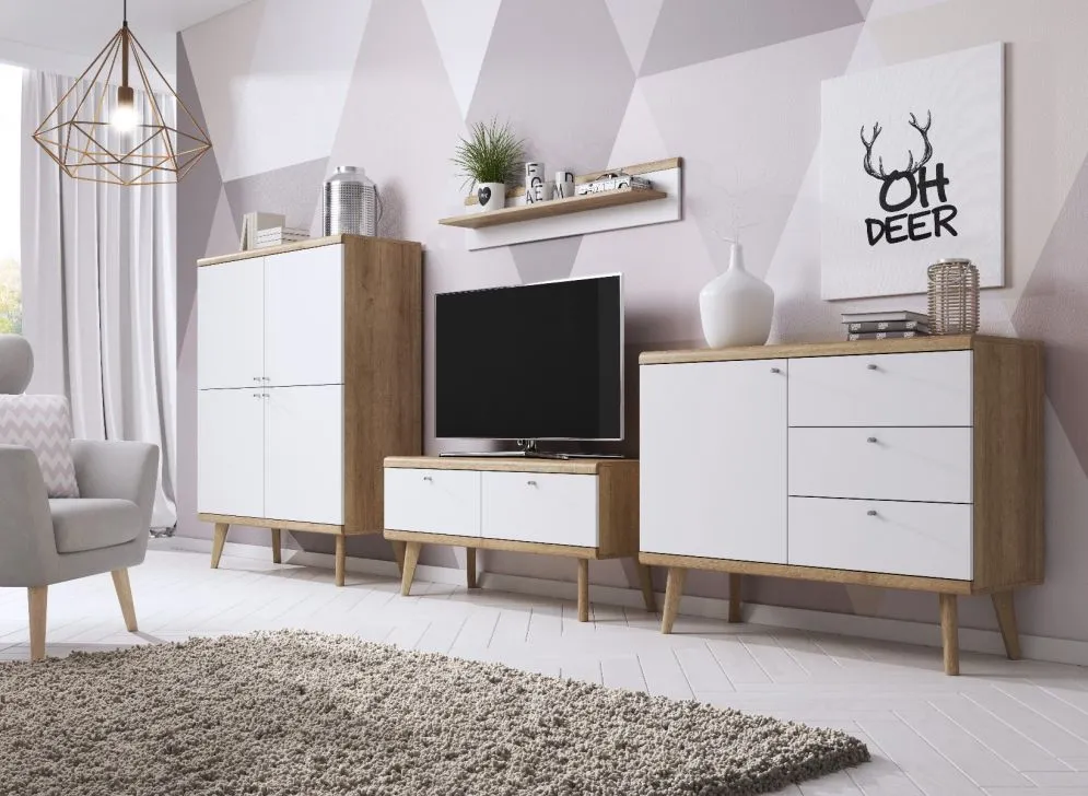 Półka VIVIERA 107 dąb/biała do salonu | MIRAT. w stylu kolekcja VIVIERA