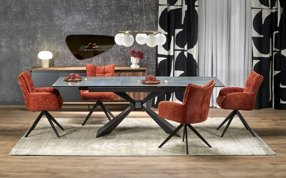 Stół rozkładany LUCIANO 180(230)x90 niebieski marmur/czarny na metalowej podstawie I sklep meblowy MIRAT. styl LOFT