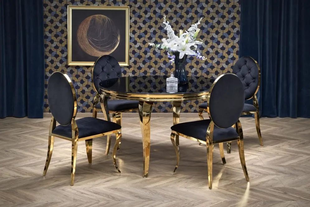 Stół okrągły REGINALD 2 120x120 czarny/złoty w stylu ludwikowskim I sklep meblowy MIRAT. styl GLAMOUR