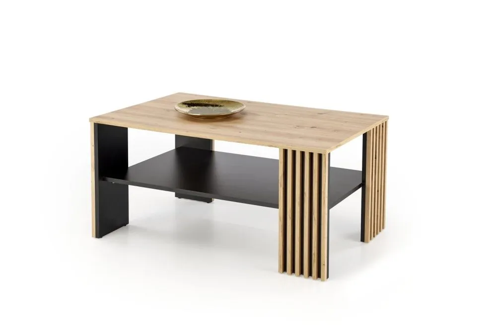 Ława FEMINA 110x65 dąb artisan/czarna z lamelami I sklep meblowy MIRAT. styl LOFT, SKANDYNAWSKI