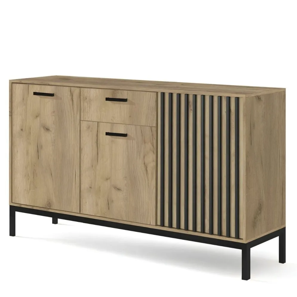 Komoda LAMINO KM-1 154cm dąb craft/czarna z lamelami I sklep meblowy MIRAT. styl LOFT kolekcja LAMINO