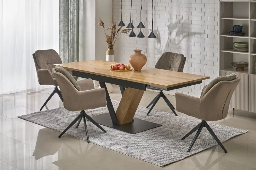 Prostokątny stół rozkładany FANIS 160(220)x90 dąb naturalny/czarny I sklep meblowy MIRAT. styl LOFT