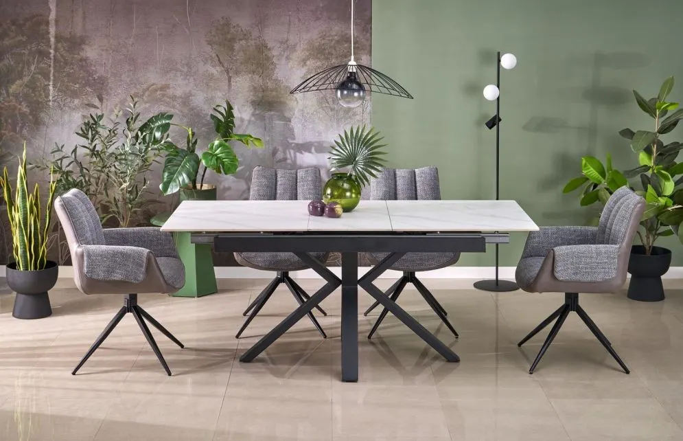 Prostokątny stół rozkładany PLATAN 140(180)x85 biały marmur/czarny I sklep meblowy MIRAT. styl LOFT