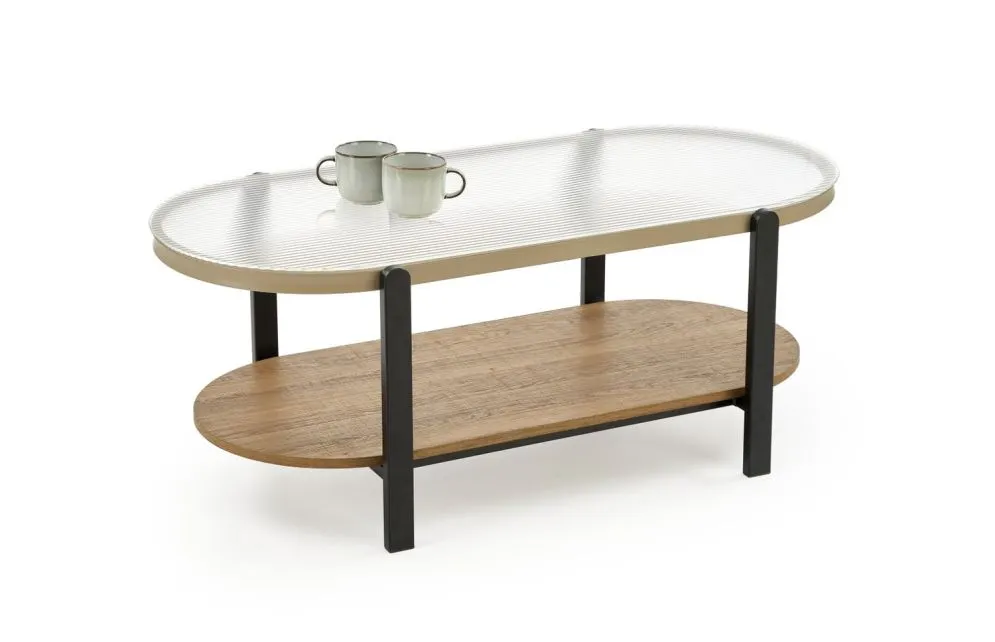 Ława owalna KAMALA 54x110 dąb naturalny/czarny do salonu I sklep meblowy MIRAT. styl LOFT