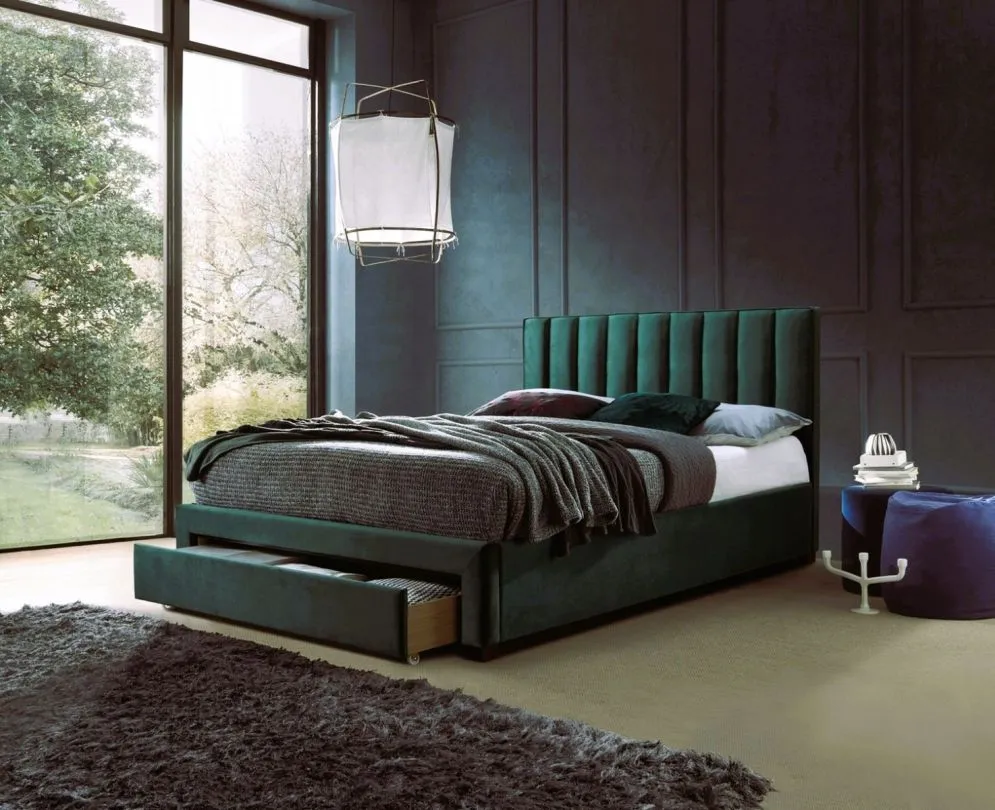 Łóżko tapicerowane GRACE 140x200 ciemno zielone glamour I sklep meblowy MIRAT. styl GLAMOUR