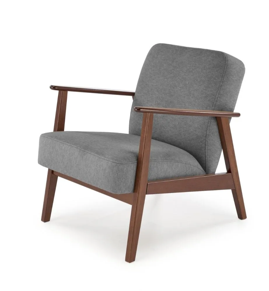 Fotel tapicerowany MILANO 1S szary/orzech vintage I sklep meblowy MIRAT. styl SKANDYNAWSKI