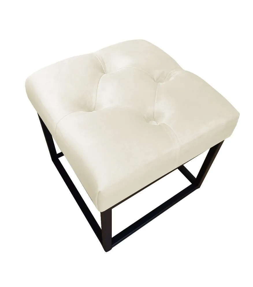 Pufa CHARLIE MG VELVET ecru pikowana na metalowych nogach | MIRAT. w stylu GLAMOUR, LOFT kolekcja