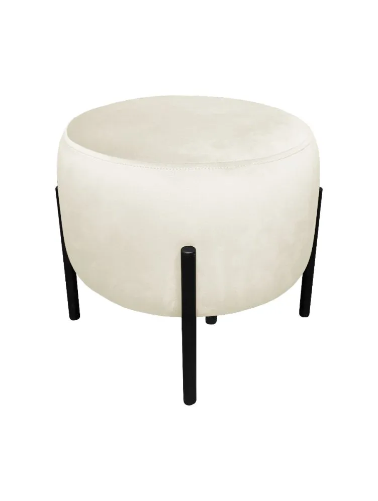 Pufa WILFRED MG VELVET ecru okrągła na metalowych nogach | MIRAT. styl GLAMOUR, LOFT