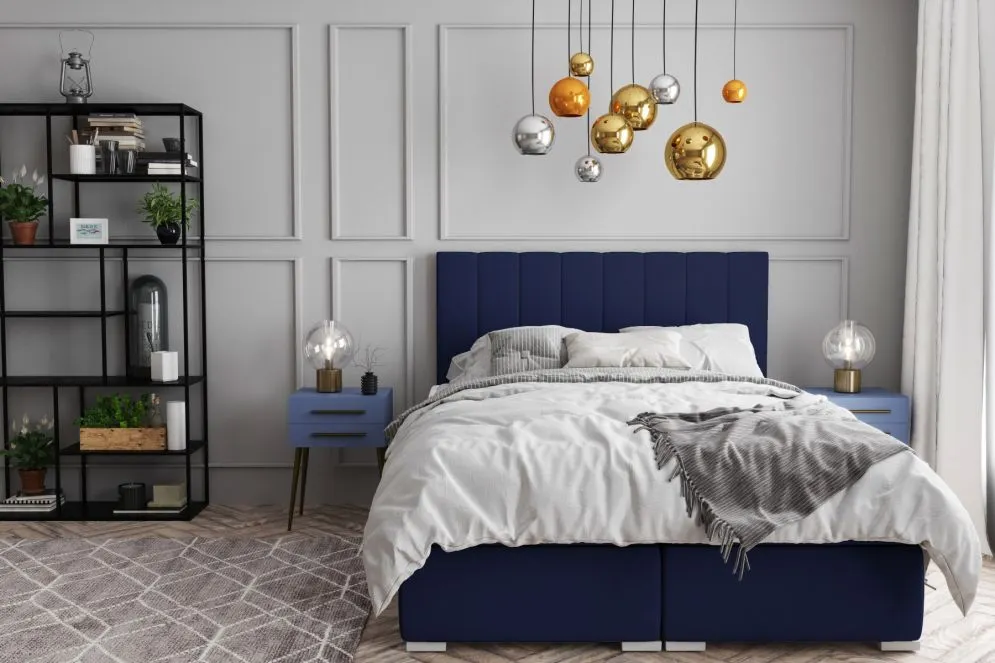Łóżko kontynentalne SALIMA 140 granatowe velvet do sypialni w stylu glamour | MIRAT. styl GLAMOUR
