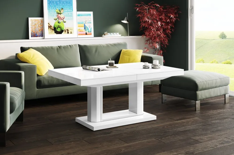 Ława QUADRO LUX biały połysk rozkładana podnoszona do salonu | MIRAT. w stylu kolekcja
