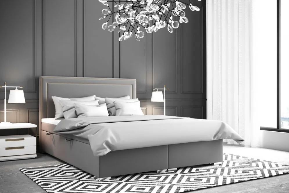 Łóżko kontynentalne NESS 180 zielone velvet tapicerowane aksamitem | MIRAT. w stylu GLAMOUR kolekcja