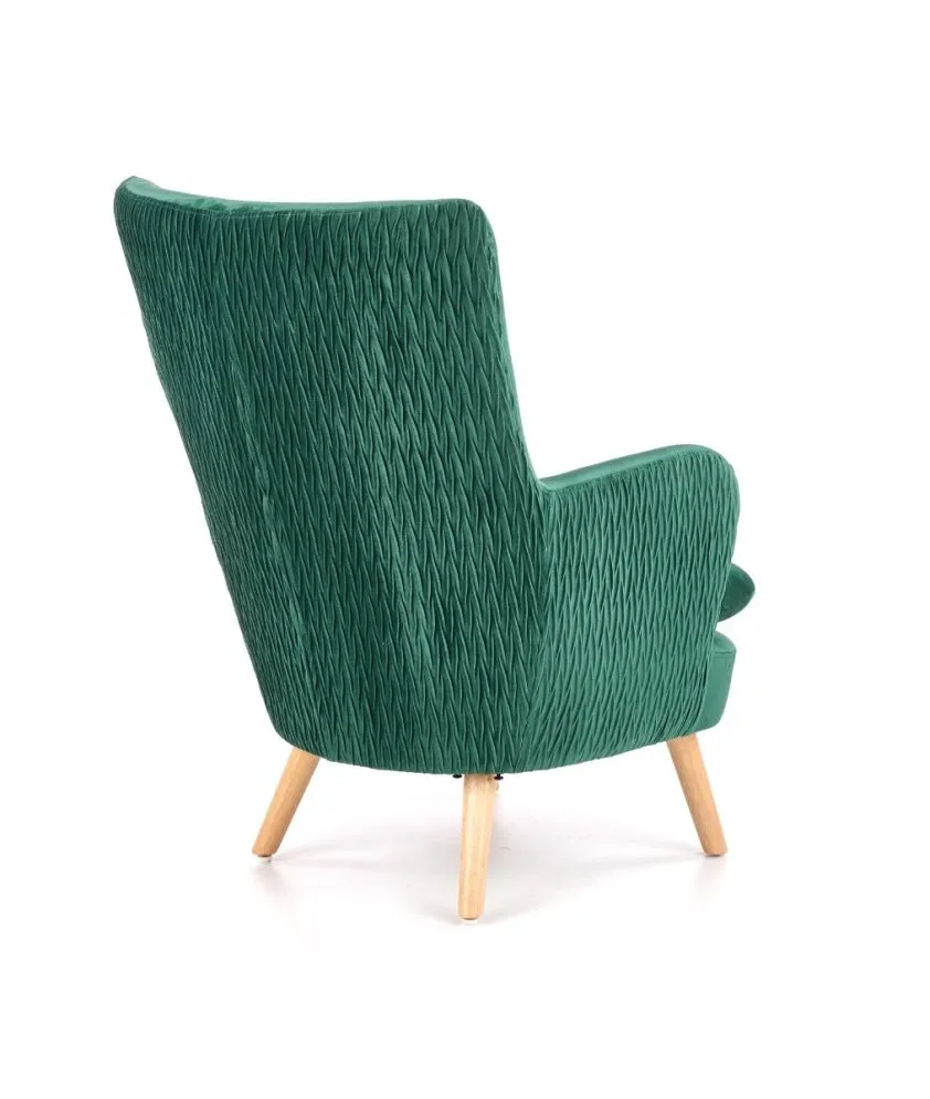 Fotel RAVEL VELVET ciemno zielony/naturalne drewno pikowany | MIRAT.