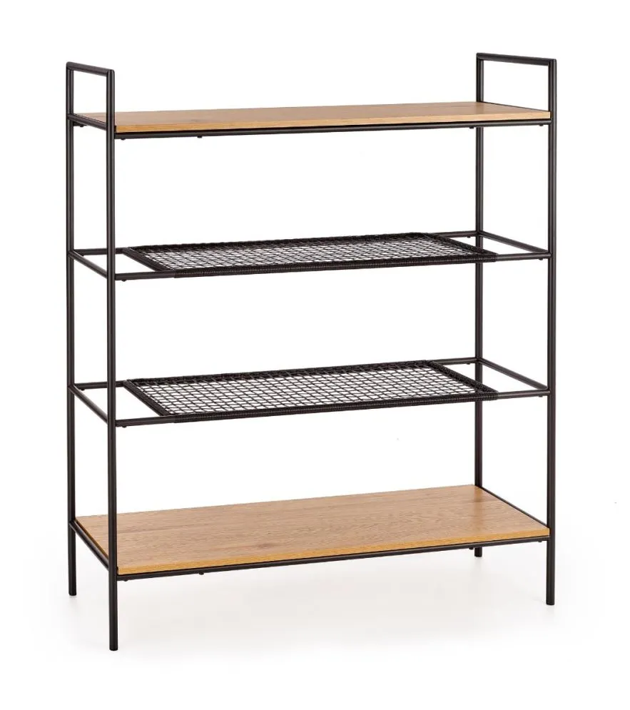 Regał REG21 dąb/czarny z rattanowymi półkami w stylu loft | MIRAT. styl LOFT