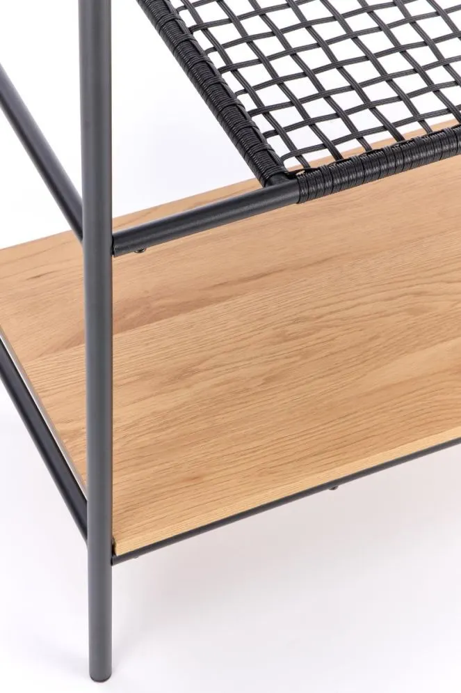 Regał REG21 dąb/czarny z rattanowymi półkami w stylu loft | MIRAT. styl LOFT