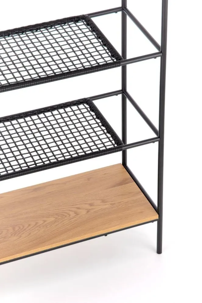 Regał REG21 dąb/czarny z rattanowymi półkami w stylu loft | MIRAT. styl LOFT
