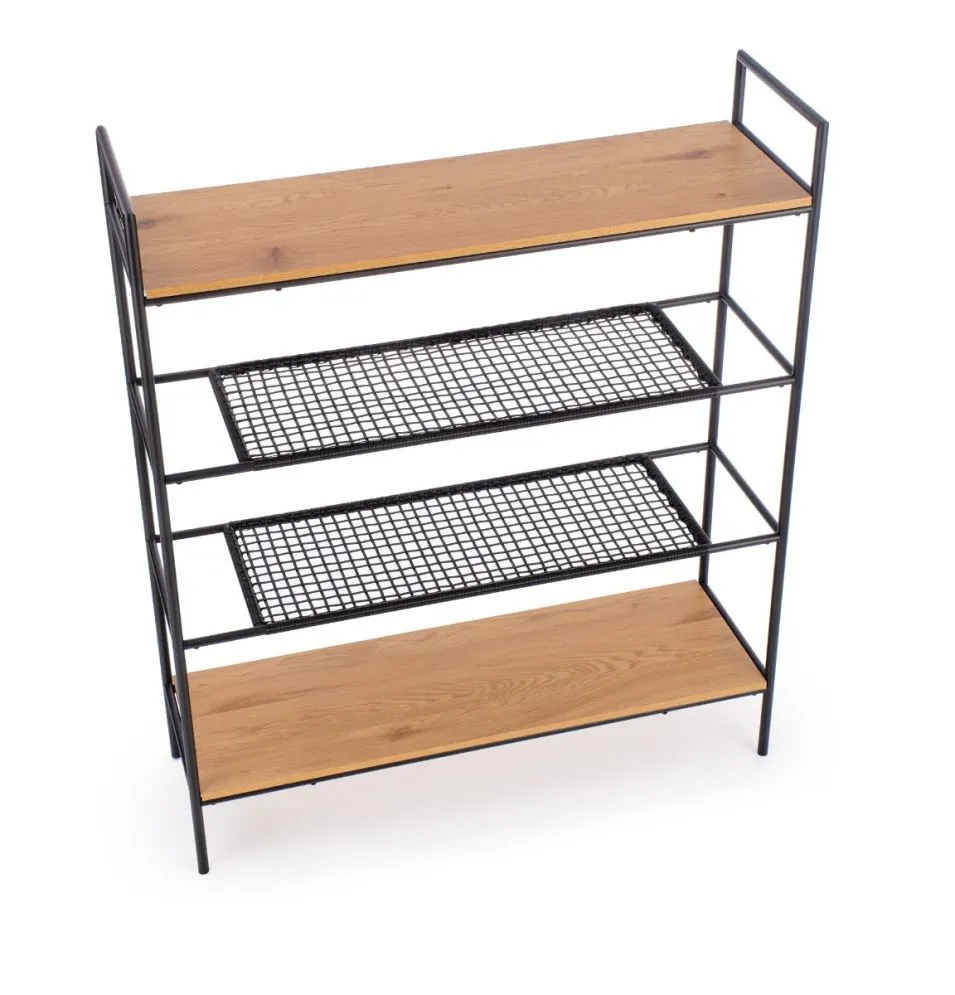 Regał REG21 dąb/czarny z rattanowymi półkami w stylu loft | MIRAT. styl LOFT