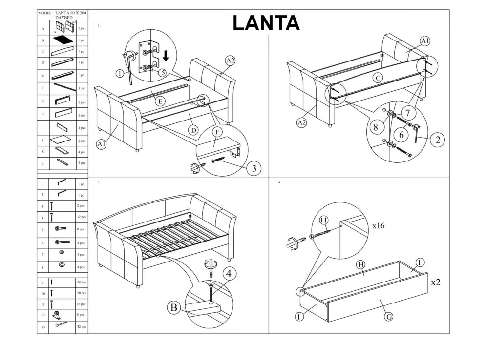 Instrukcja montażu łóżka Lanta