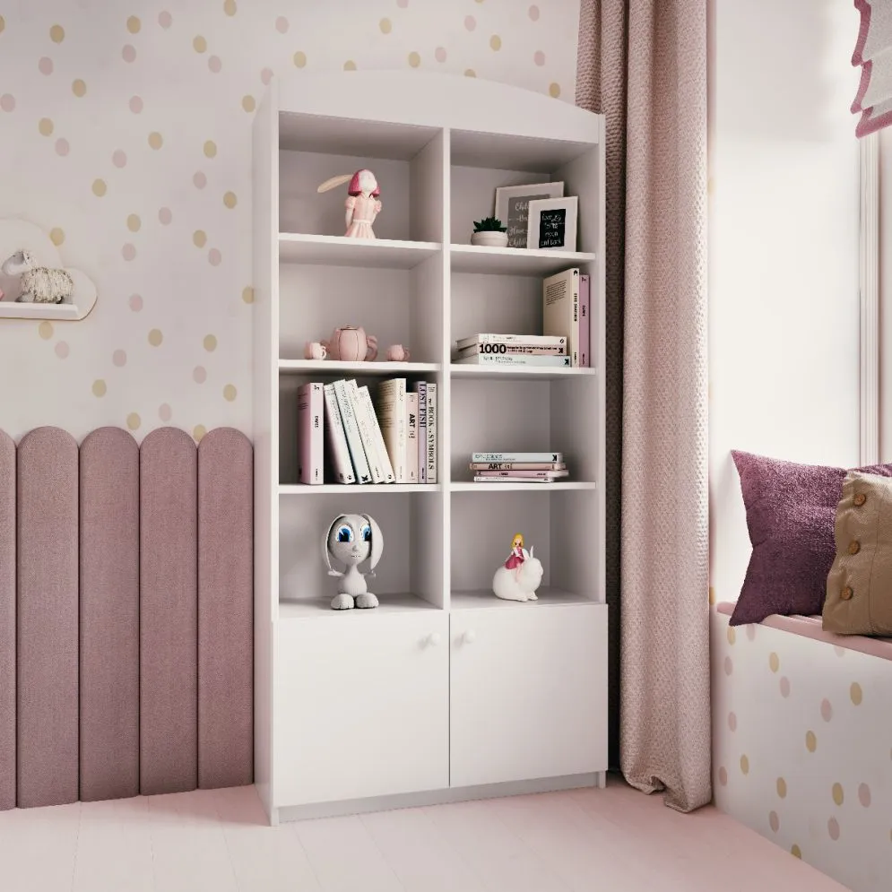 Regał BABY DREAMS biały podwójny na zabawki i książki do pokoju dziecięcego | MIRAT. kolekcja BABY DREAMS
